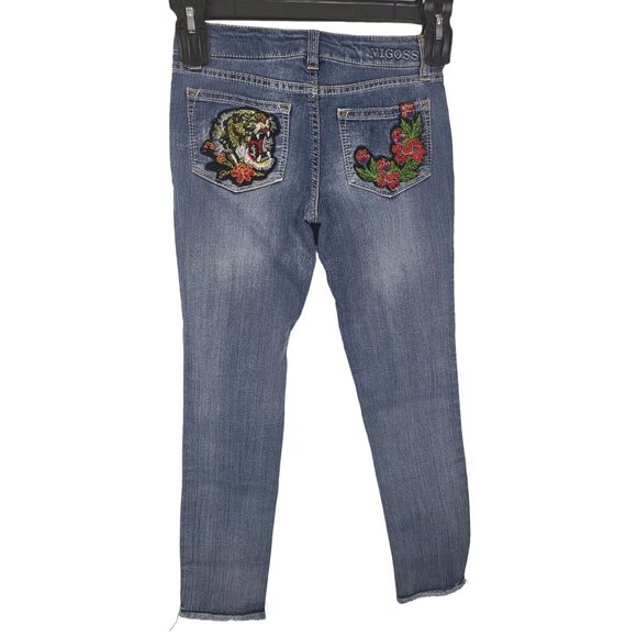 Vigoss Raw Hem Skinny Leg Jeans 10 Girls Adjustable Waist Mid Rise Sequin Pocket - Picture 1 of 7